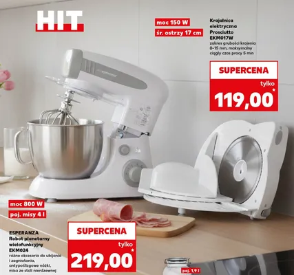 Krajalnica elektryczna EKM017W zakres grubości krojenia 0-15 mm, maksymalny ciągły czas pracy 5 min promocja w Kaufland