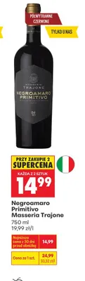 Wino czerwone półwytrawne Negroamaro Primitivo Masseria Trajone promocja w Biedronka