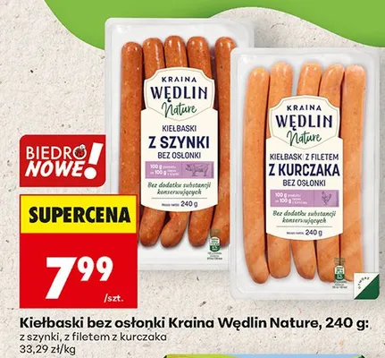 Kiełbaski bez osłonki z filetem z kurczaka promocja w Biedronka