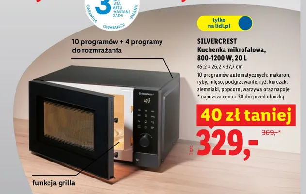 Kuchenka mikrofalowa 800-1200W 20l promocja w Lidl