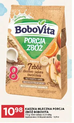 Kaszka mleczna Porcja Zbóż BoboVita 7 zbóż zbożowo-jaglana owocowa promocja w Stokrotka