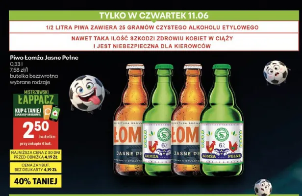 Piwo Łomża Jasne Pełne promocja w Delikatesy Centrum
