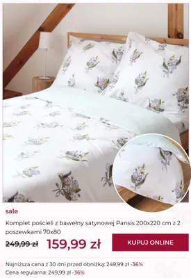 Komplet pościeli z bawełny satynowej Pansis 200x220 cm z 2 poszewkami 70x80 cm home&you promocja w home&you