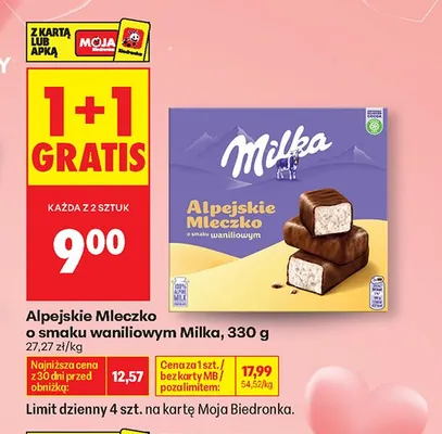 Alpejskie Mleczko o smaku waniliowym Milka promocja w Biedronka