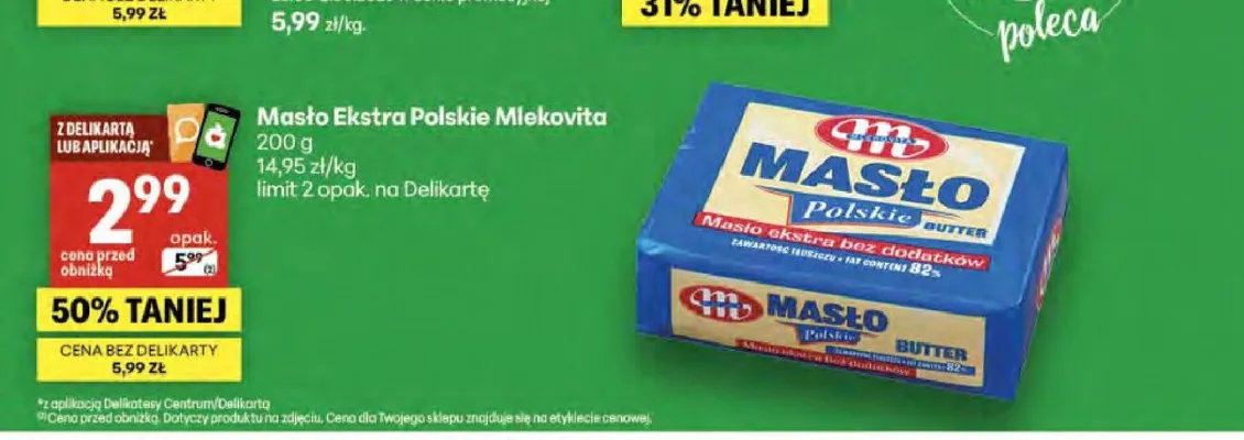 Masło Ekstra Polskie Mlekovita promocja w Delikatesy Centrum