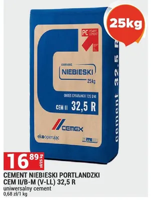 Uniwersalny cement portlandzki CEM II/B-M (V-LL) 32,5 R niebieski promocja w Merkury Market