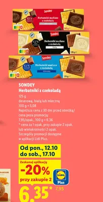 Herbatniki maślane z czekoladą mleczną Sondey promocja w Lidl