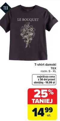 T-shirt damski Tex z nadrukiem Le Bouquet rozm. S-XL promocja w Carrefour