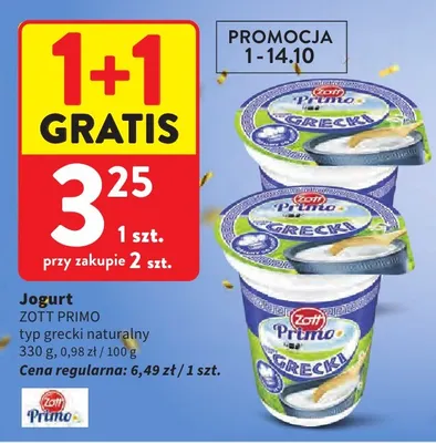 Jogurt naturalny Zott primo promocja w Intermarche