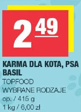 Karma dla psa Basil Topfood promocja w SPAR
