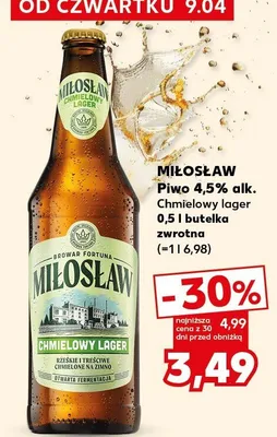 Piwo chmielowy lager 4,5% alk. 0,5l butelka zwrotna promocja w Kaufland