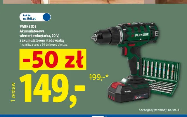 Akumulatorowa wiertarkowkrętarka Parkside 20V z akumulatorem i ładowarką promocja w Lidl