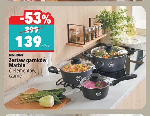 Zestaw garnków Marble 6 elementów czarne Mg Home promocja w Biedronka