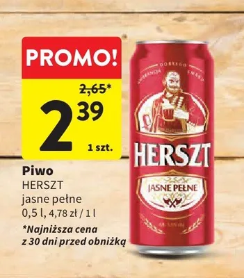 Piwo Herszt Jasne Pełne 500ml promocja w Intermarche