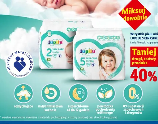 Pieluszki Lupilu Skin Care 2 3-6kg promocja w Lidl