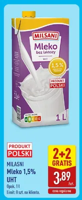Mleko bez laktozy 1,5% promocja w Aldi