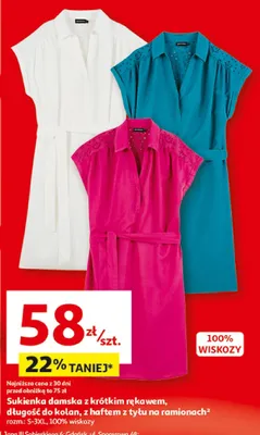 Sukienka damska z krótkim rękawem długość do kolan z haftem z tyłu na ramionach Inextenso promocja w Auchan