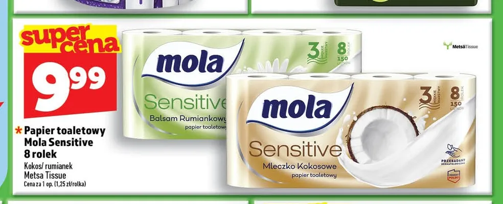 Papier toaletowy Mola Sensitive Mleczko Kokosowe promocja w TOPAZ