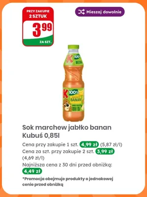 Sok marchew jabłko banan Kubuś 0,85 l promocja w Dino