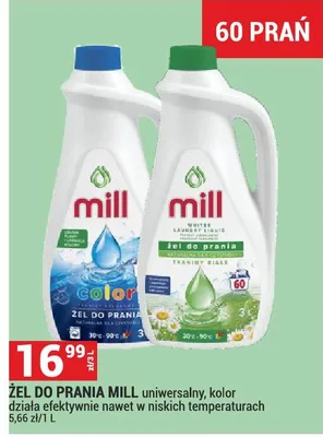 Żel do prania MILL uniwersalny, kolor działa efektywnie nawet w niskich temperaturach promocja w Merkury Market