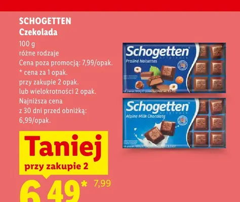 Czekolada Schogetten Praliné Noisettes promocja w Lidl
