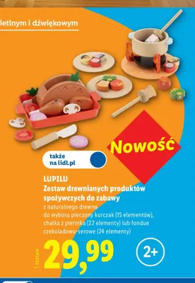 Zestaw drewnianych produktów spożywczych do zabawy fondue czekoladowo-serowe Lupilu promocja w Lidl