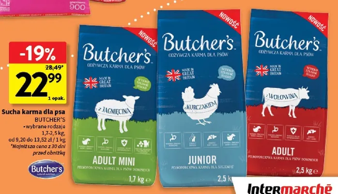 Sucha karma dla psa z kurczakiem Butcher's Junior promocja w Intermarche