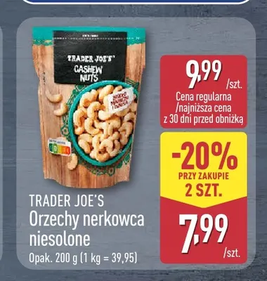 Orzechy nerkowca niesolone Trader Joe's promocja w Aldi