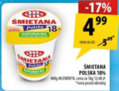 Śmietana Polska 18% promocja w Arhelan