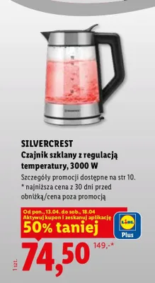 Czajnik szklany z regulacją temperatury 3000 W promocja w Lidl
