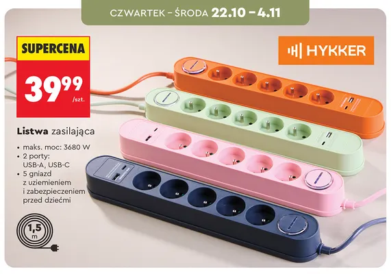 Listwa zasilająca Hykker promocja w Biedronka