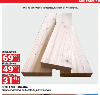 Deska szlifowana świerkowa 15x2x250 cm promocja w Merkury Market