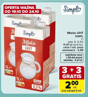 Mleko UHT Simpl 3,2% promocja w Carrefour Express