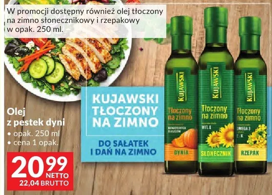 Olej z pestek dyni Kujawski tłoczony na zimno promocja w Makro