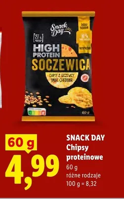 Chipsy proteinowe z soczewicy smak cheddar Snack Day High Protein promocja w Lidl