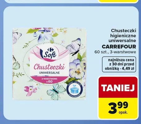 Chusteczki higieniczne uniwersalne 3-warstwowe Carrefour promocja w Carrefour Market