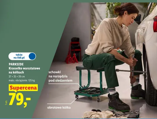 Krzesełko warsztatowe na kółkach promocja w Lidl