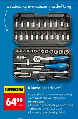 Klucze nasadowe z grzechotką 46 el. promocja w Biedronka