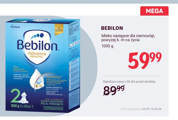 Mleko następne dla niemowląt powyżej 6. m-ca życia Bebilon promocja w Rossmann