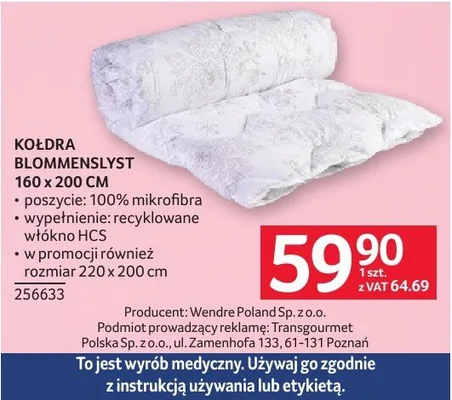Kołdra blommenslyst 160 x 200 cm promocja w Selgros