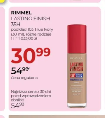 Podkład Lasting Finish 35H 103 True Ivory Rimmel promocja w Drogerie Jawa