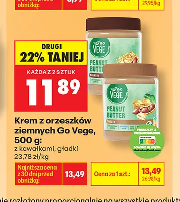 Krem z orzeszków ziemnych Go Vege gładki promocja w Biedronka