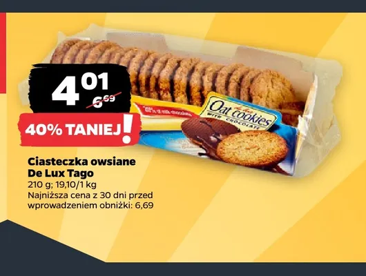 Ciasteczka owsiane De Lux Tago promocja w Netto