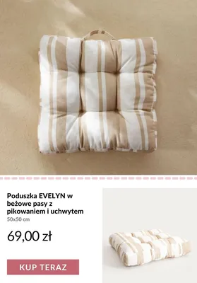 Poduszka Evelyn w beżowe pasy z pikowaniem i uchwytem 50x50 cm promocja w Homla