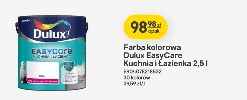 Farba kolorowa Dulux EasyCare Kuchnia i Łazienka promocja w Castorama