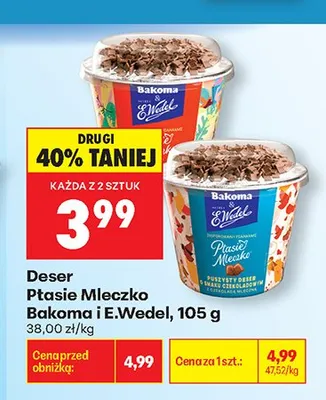 Deser Ptasie Mleczko Bakoma i E.Wedel promocja w Biedronka