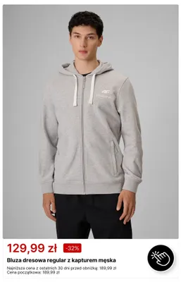 Bluza dresowa regular z kapturem męska 4F promocja w 4F