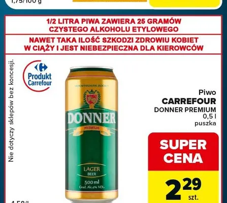 Piwo Carrefour Donner Premium promocja w Globi