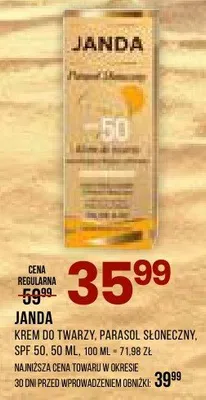 Krem do twarzy parasol słoneczny SPF 50 Janda 50ml promocja w Drogerie Natura