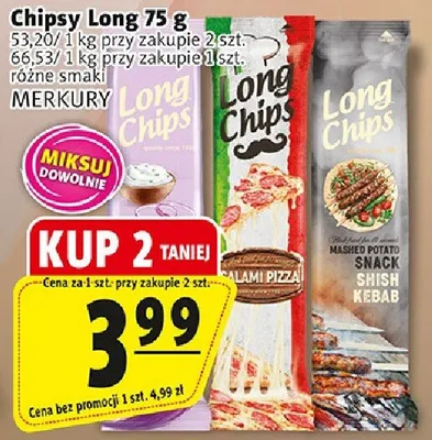 Chipsy Long pizza shashlik 75g promocja w Prim Market